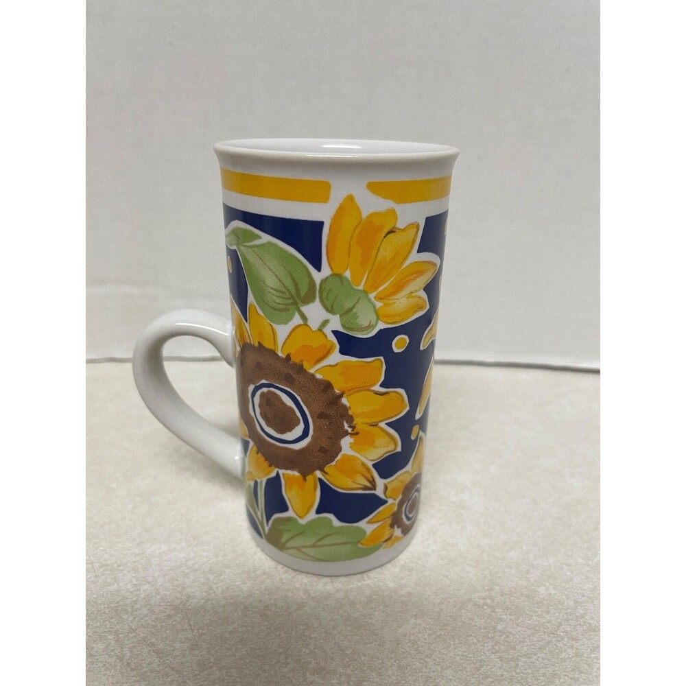 GANZ Vintage  4 Espresso Cappuccino Ceramic Cups Flower Design 5oz. Sunflower - Picture 4 of 6